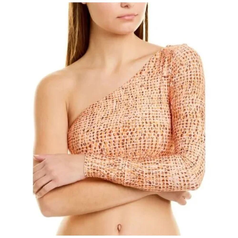 L*Space Women's One-Shoulder Summer Swim Cardi Rash Guard Top Size L Orange NWOT